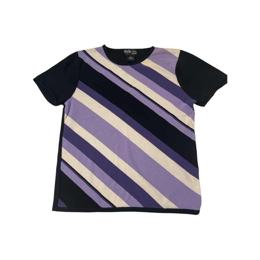 Style & Co Petite Short Sleeve Sweater P/S Purple Stripe Y2K Vintage Spring